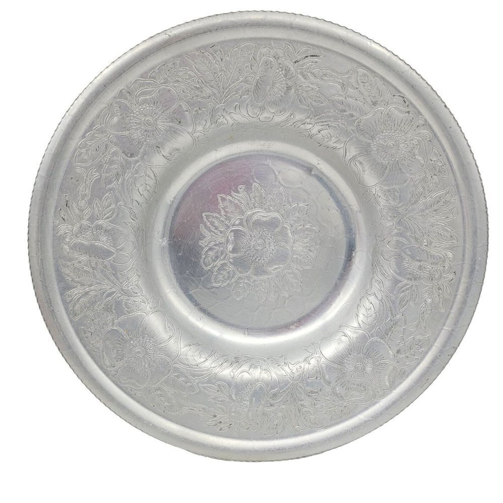 Vtg Hand Wrought Aluminum Serving Dish Bowl Floral Embossed Wilson Specialties